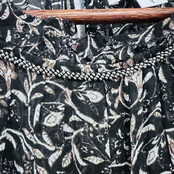 Velvet by Graham & Spencer Black Floral Print Midi Dress Tie Waist Ruffled Small - Picture 7 of 14